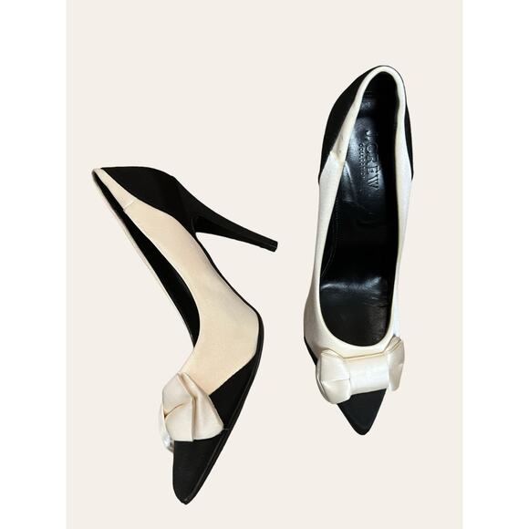 J.Crew Black Cream Two-Tone Stiletto Heel Bow Pointed Toe Pumps Size 7.5 - Picture 3 of 9